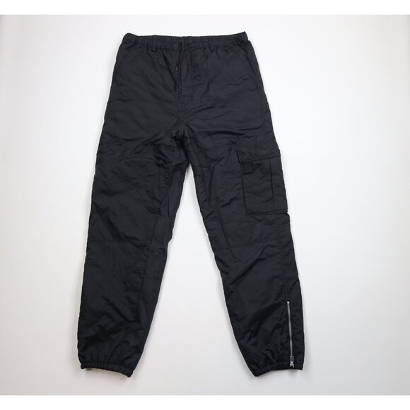Vintage 90s Y2K Streetwear Mens Medium Quilted Cargo Joggers Pants Black Nylon